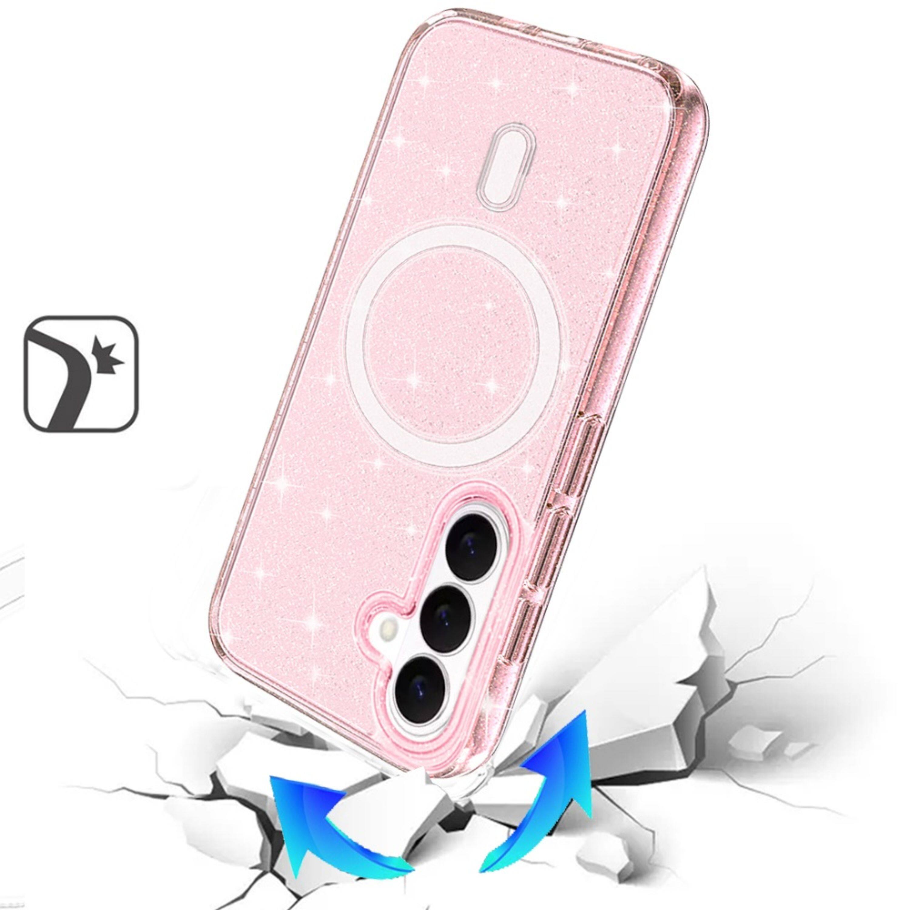 Angle. Kitcheniva - Magnetic Circle Glitter Translucent Plus Tempered Glass For Samsung S26 Pink - Pink.