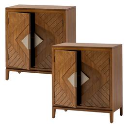 COZAYH - Storage Cabinet Modern Sideboard Buffet Geometric Doors, Set of 2 - Wood