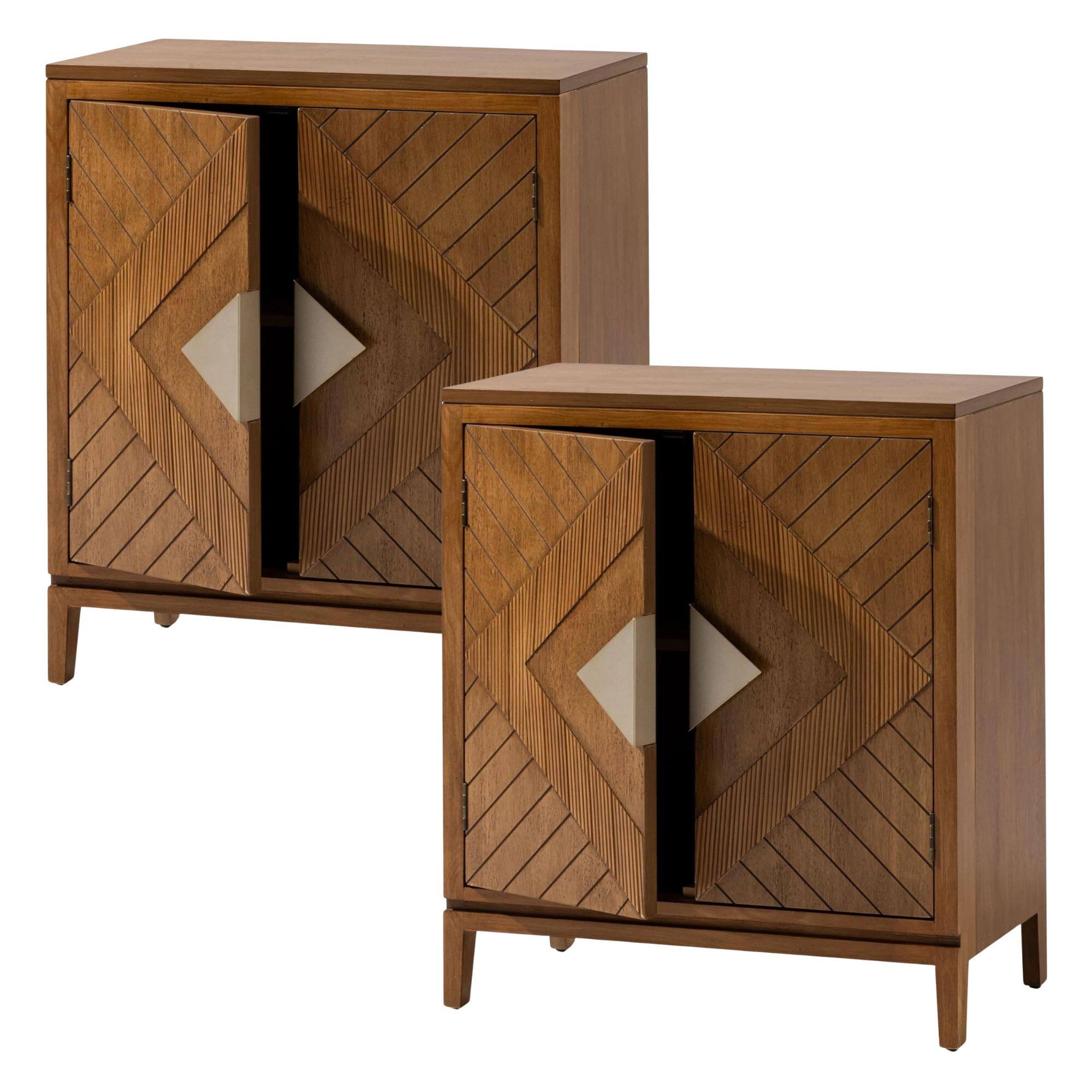 Front. COZAYH - COZAYH Storage Cabinet Modern Wood Sideboard Buffet Geometric Doors, Set of 2 - Wood.