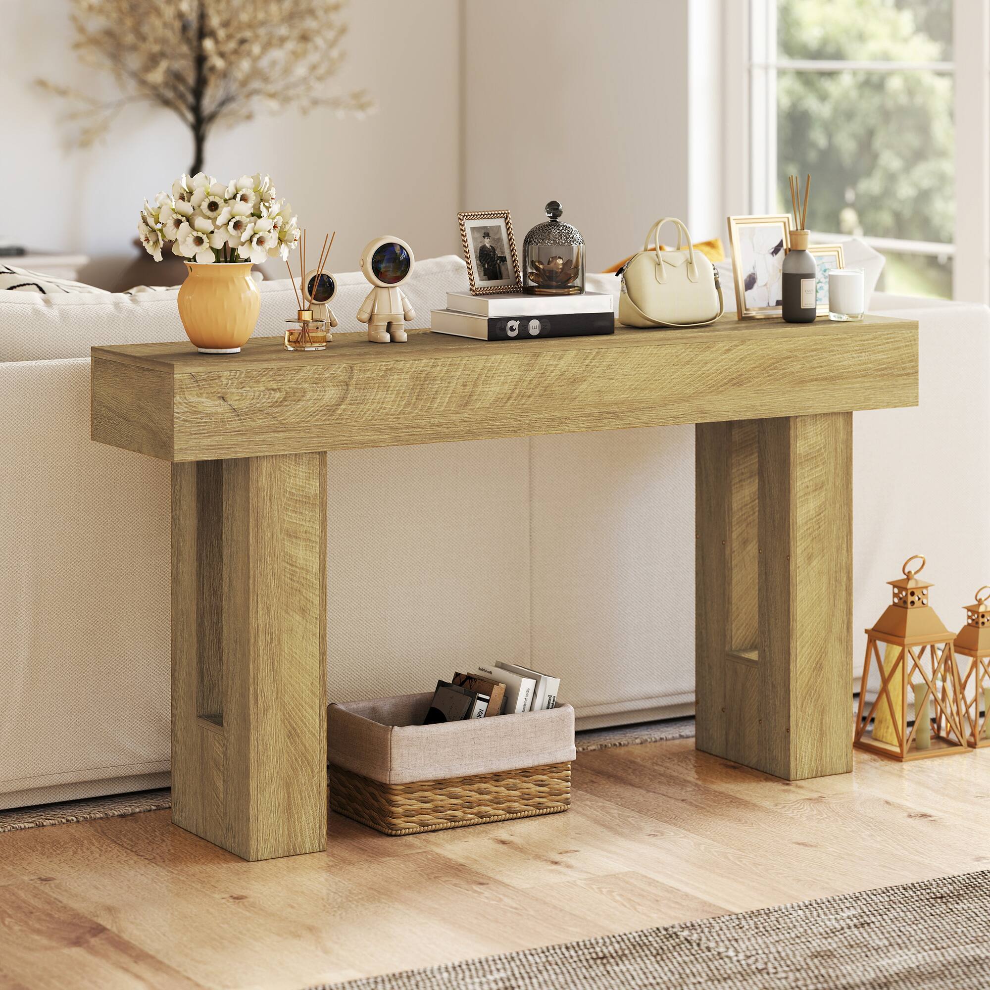 Alt View 5. Homcom - Inch Console Table, Sofa Table Behind the Couch with Thickened Tabletop for Living Room, Hallway - Oak.