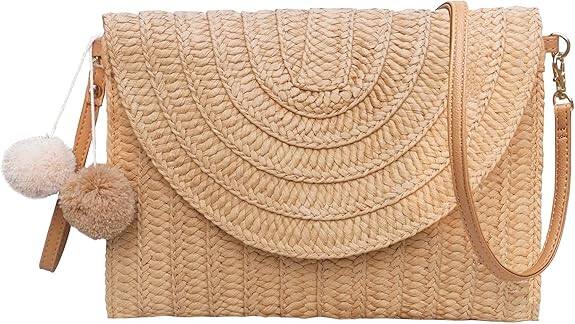 Front. Vulpecula Spade - Straw Shoulder Bag For Women Woven Purse Beach Envelope Clutch Straws Wallet - A - Khaki.
