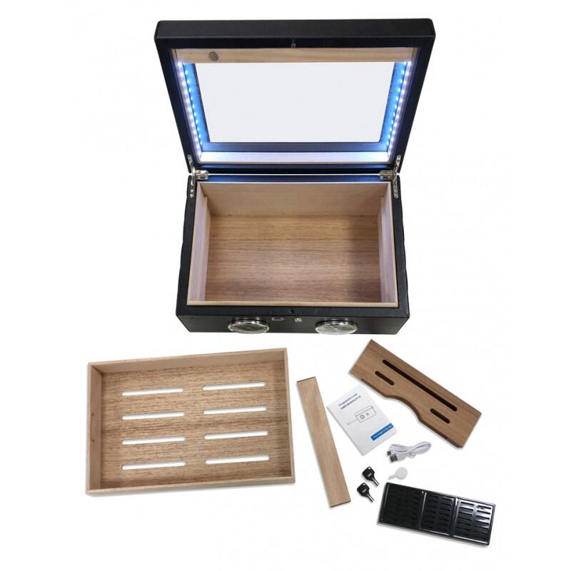 Left. Prestige - THE LemansGT Humidor - Black PU Leather with White Contrasting Stitching.