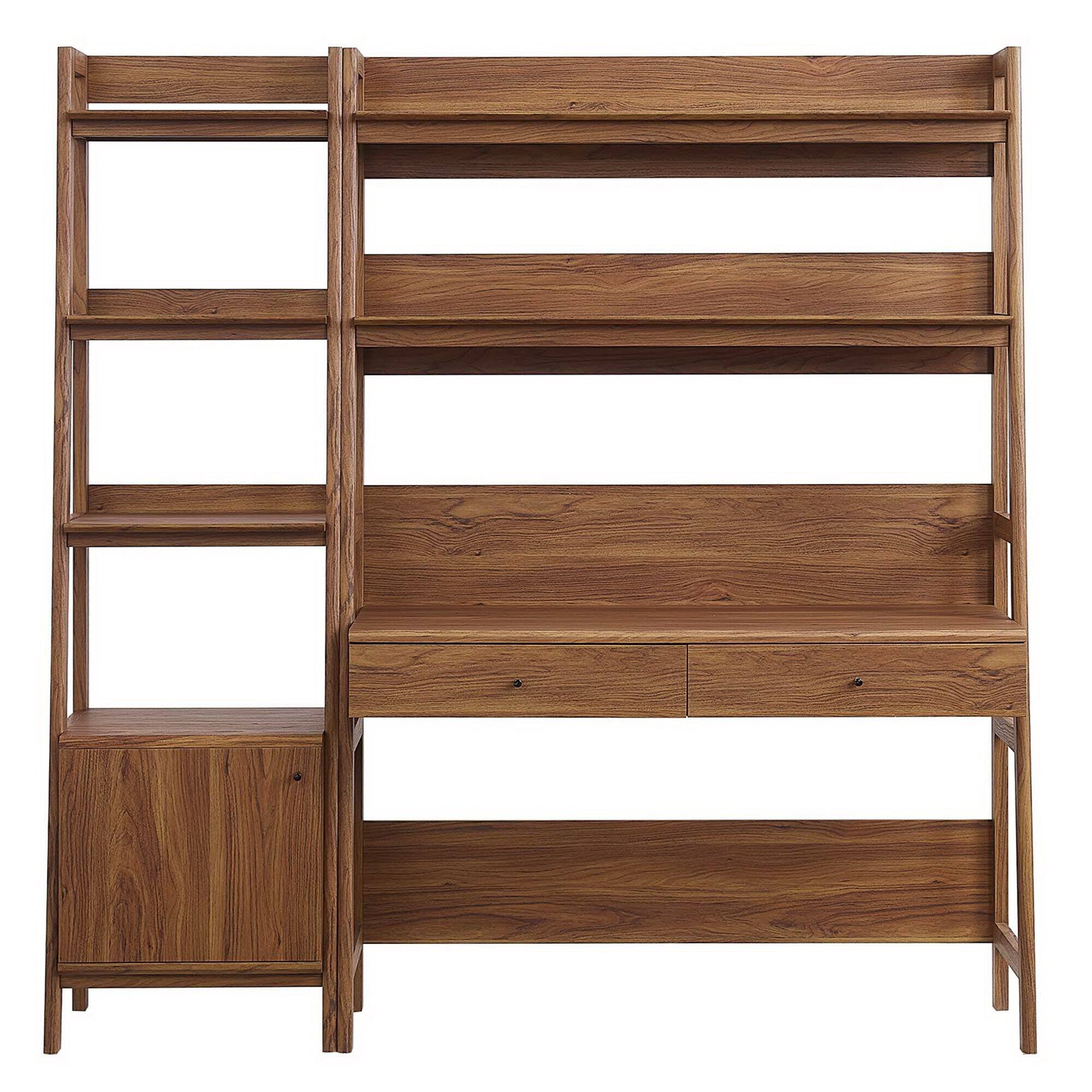 Alt View 1. Modway - Bixby 2-Piece Wood Office Desk and Bookshelf by Modway - Walnut.
