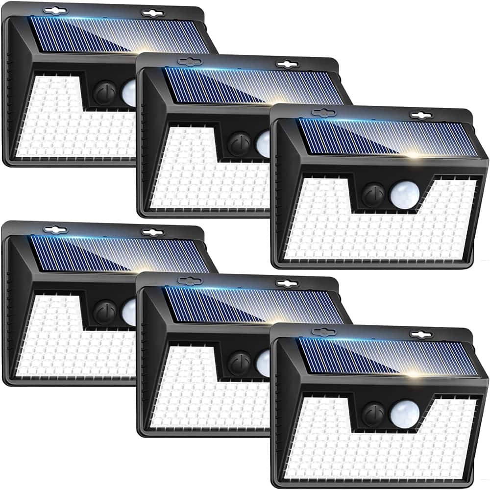 MOSZAR LLC - Outdoor Motion Sensor Solar Lights, 6-PACK 140 LED Waterproof Fence Light - Black Frame