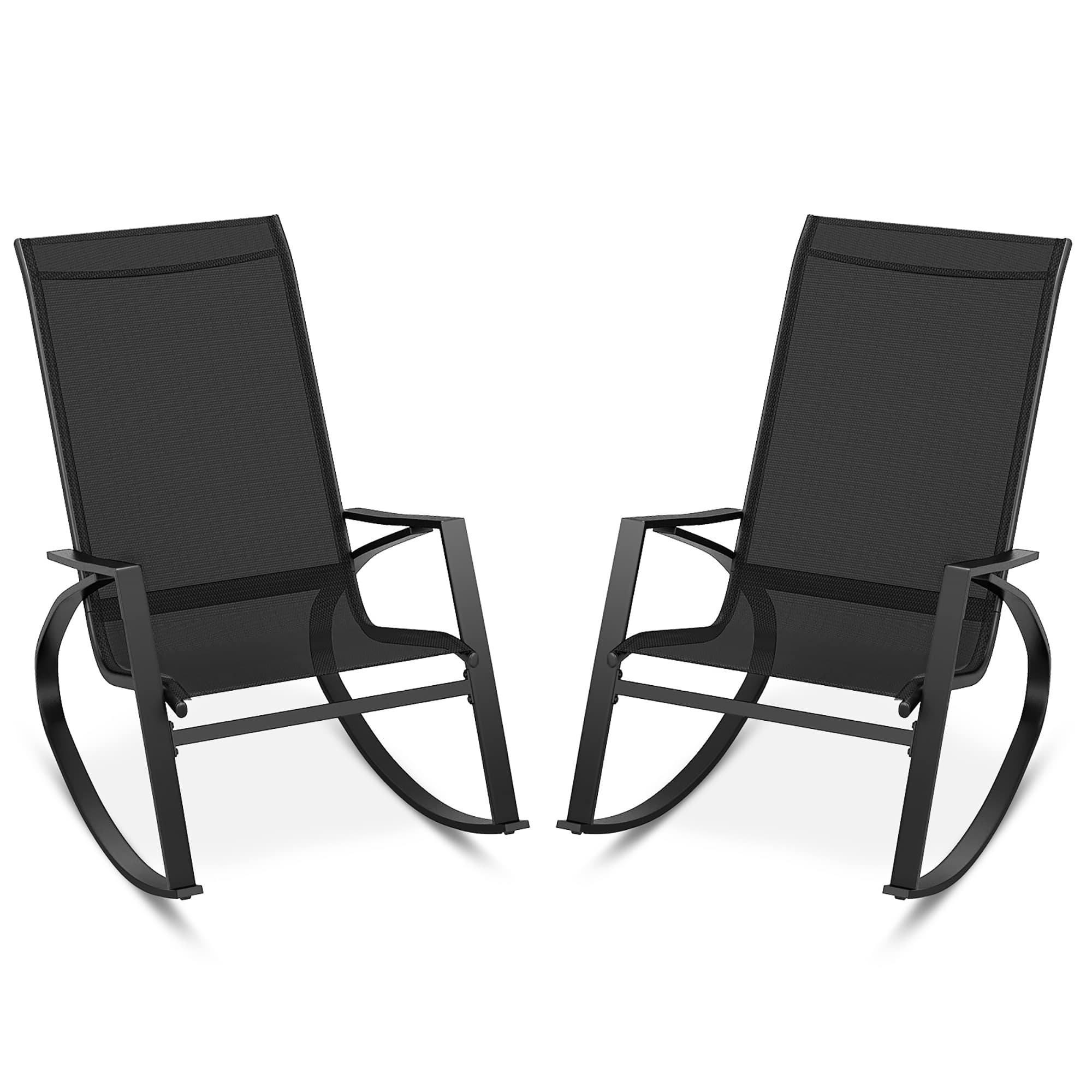 Gymax - 2 PCS Patio Rocking Chairs w/ Ergonomic Backrest Seat Safe Stoppers for Backyard - Black