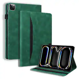Dteck - for iPad Air 13 Inch Case M4 2026 / M3 2025 / M2 2024, Matte PU Leather Folio Stand Cover with Credit Card Slots - Green
