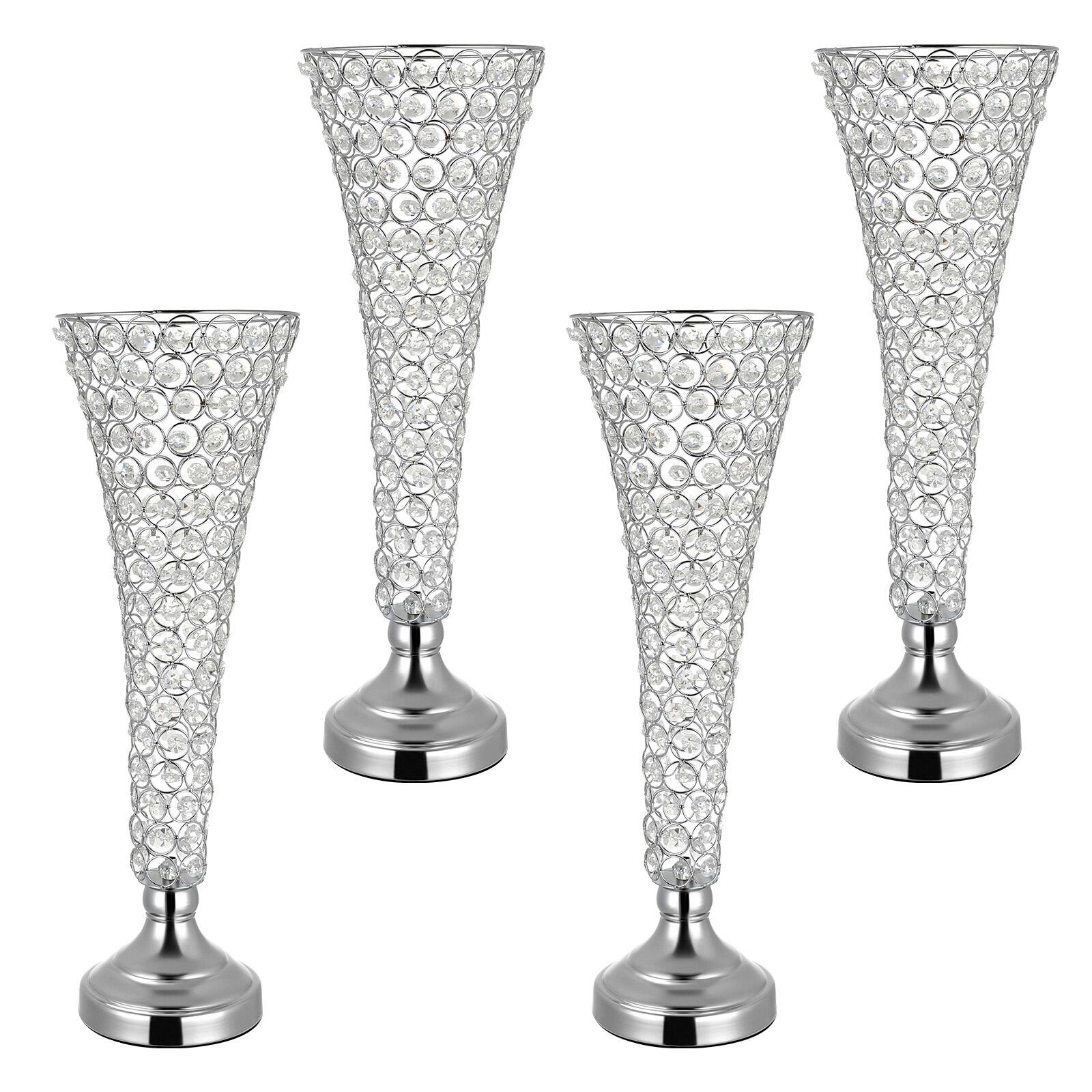 Alt View 5. VEVOR - 4PCS Crystal Wedding Flower Vase, 20 in Tall Flower Table Centerpieces, Crystal Cylinder Banquet Vases Easy Installation - Silver.
