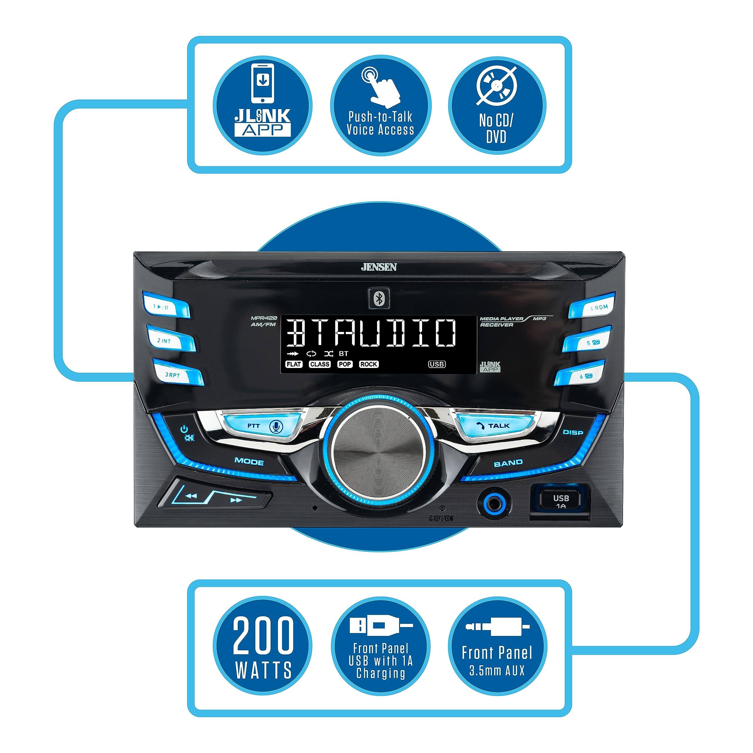 JLSNK APP Push-to-Talk Voice Access No CD/ DVD
JENSEN
200 WATTS
Front Panel USB with 1A Charging
Front Panel 3.5mm AUX