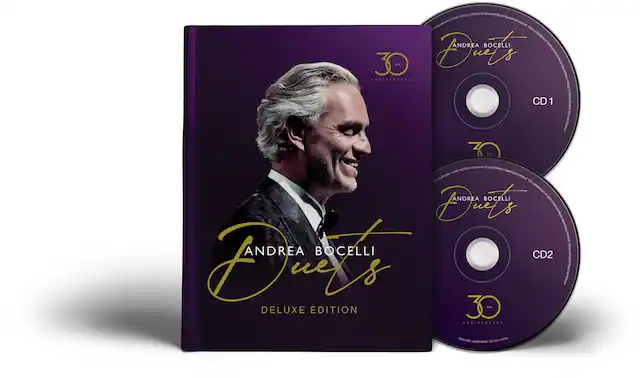 Sure, here is the corrected and grouped text:
---
**ANDREA BOCELLI**
**Duets**
**DELUXE EDITION**
**30th ANNIVERSARY**
---
**CD 1**
**CD 2**
---
**Under exclusive license to Universal Music Operations Limited. This compilation © 2023 Universal Music Operations Limited. All rights reserved.**
**www.universalmusic.com**
---
**30th ANNIVERSARY**