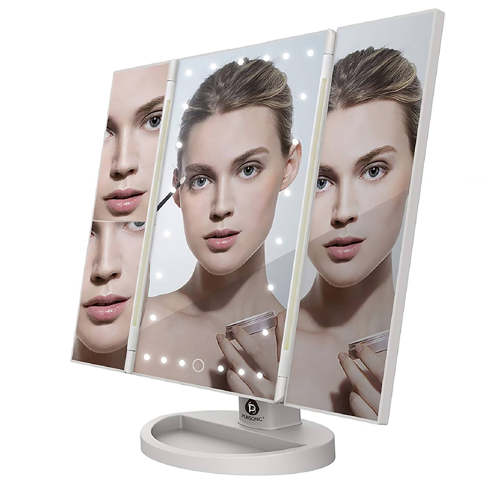 Angle. Pursonic - Tri-Fold Vanity Makeup Mirror - White.