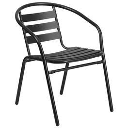 Emma + Oliver - Metal Restaurant Dining Stack Chair with Aluminum Slats - Black