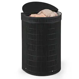 Costway - 16 Gal Capacity Clothes Hamper with Removable Liner, Metal Frame, Zippered Lid - Black