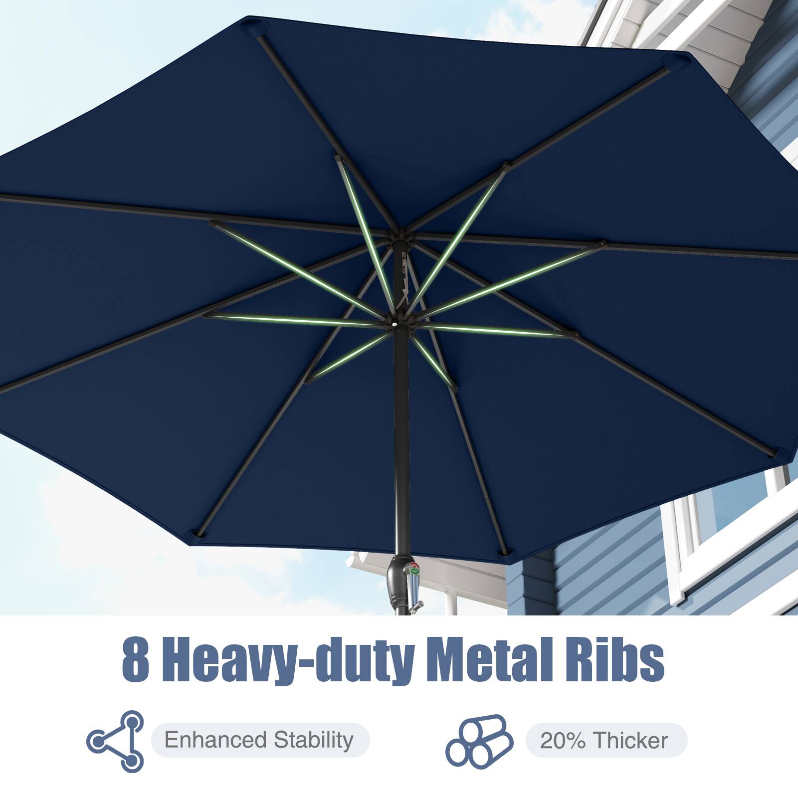 8 Heavy-duty Metal Ribs  
Enhanced Stability  
20% Thicker