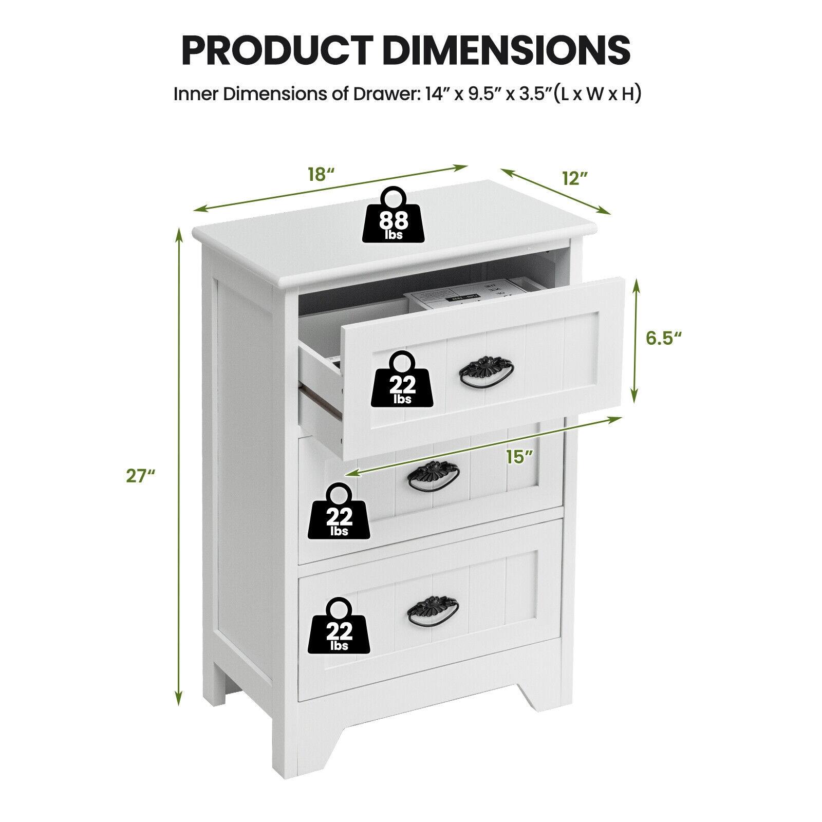 PRODUCT DIMENSIONS  
Inner Dimensions of Drawer: 14" X 9.5" X 3.5" (LxWxH)  
18"  
12"  
88 lbs  
6.5"  
22 lbs  
27"  
15"  
22 lbs  
22 lbs
