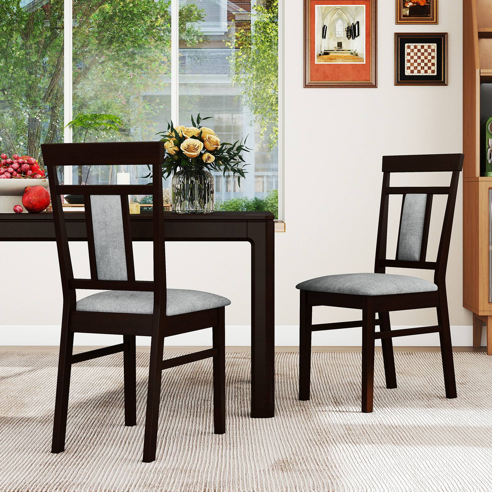 Alt View 1. Gymax - Gymax Modern Home Dining Chair Set of 4 w/Upholstered Seat & Backrest Rubber Wood Legs - Coffee, Grey.