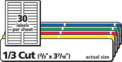 30 labels per sheet  
1/3 Cut (2/3" x 37/16")  
actual size