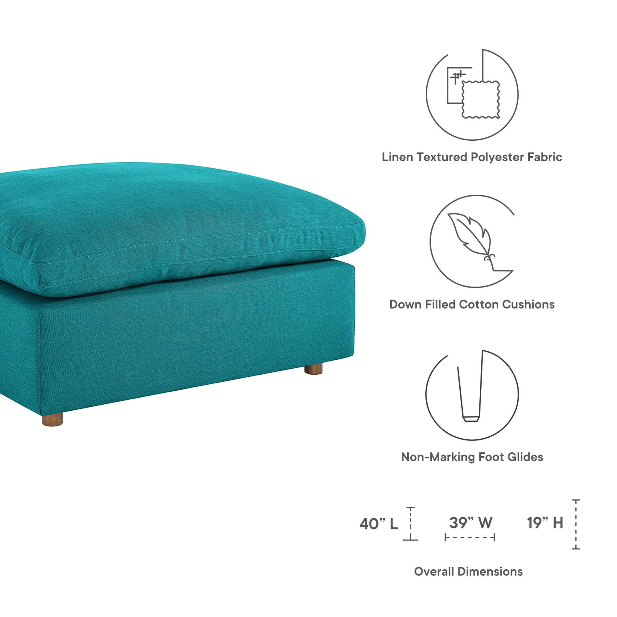 Linen Textured Polyester Fabric  
Down Filled Cotton Cushions  
Non-Marking Foot Glides  

40" L x 39" W x 19" H  
Overall Dimensions
