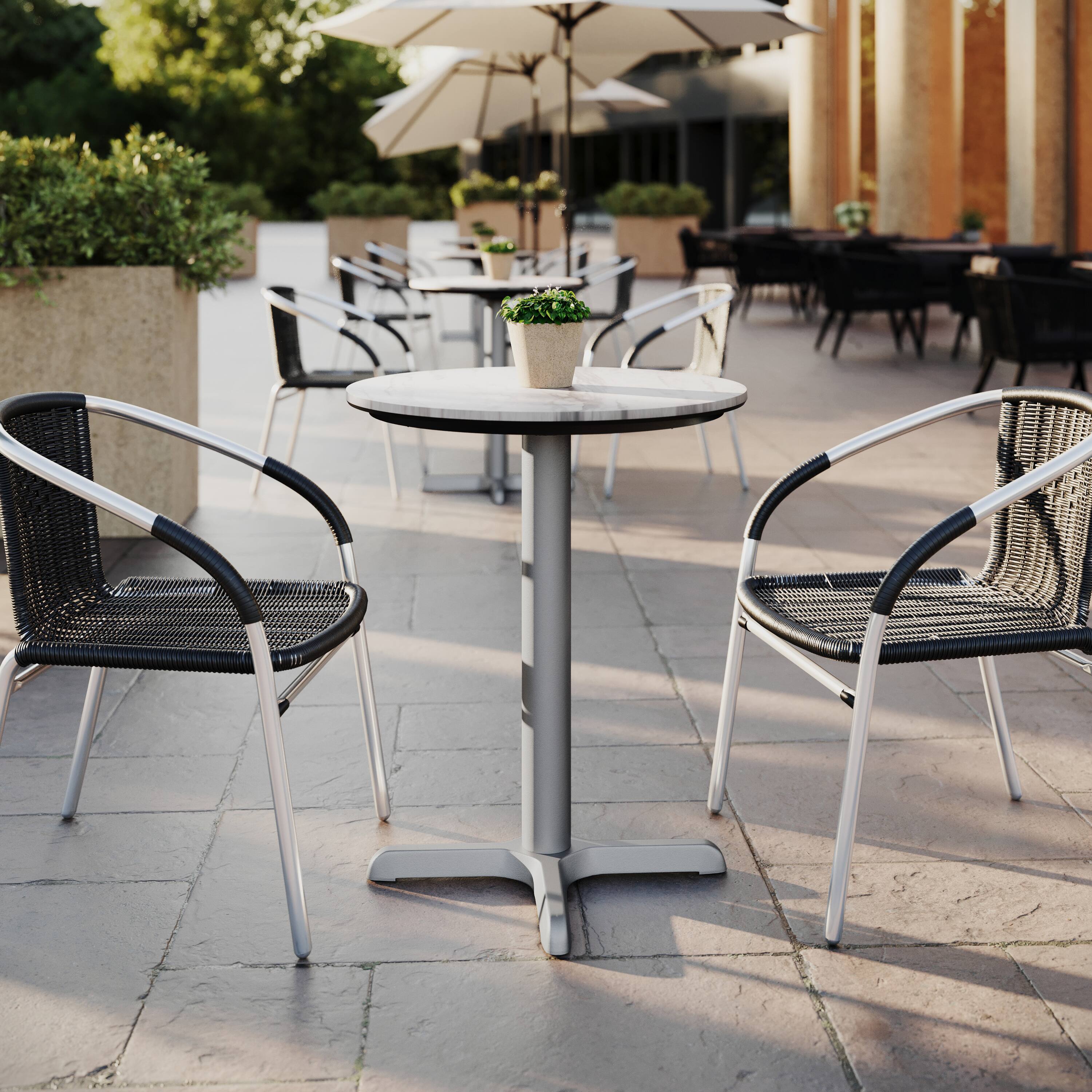 Alt View 1. Emma + Oliver - PureShield Indoor Outdoor Tabletop with Seam-Free Surface Innovation and Cast Iron Bistro Table Base - White Faux Marble/Silver Base.