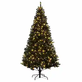 RYHNUYNE - 7.5 Ft Douglas Fir Artificial Christmas Tree With 500 Warm White LED Lights, 1346 Tips Metal Stand Decor - Black