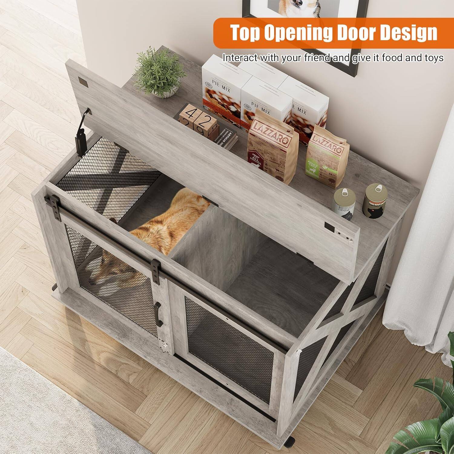 Top Opening Door Design  
Interact with your friend and give it food and toys