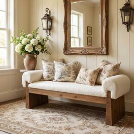Tribesigns - Solid Wood Upholstered Entryway Bench with Cushioned Seat - White + Walnut Brown
