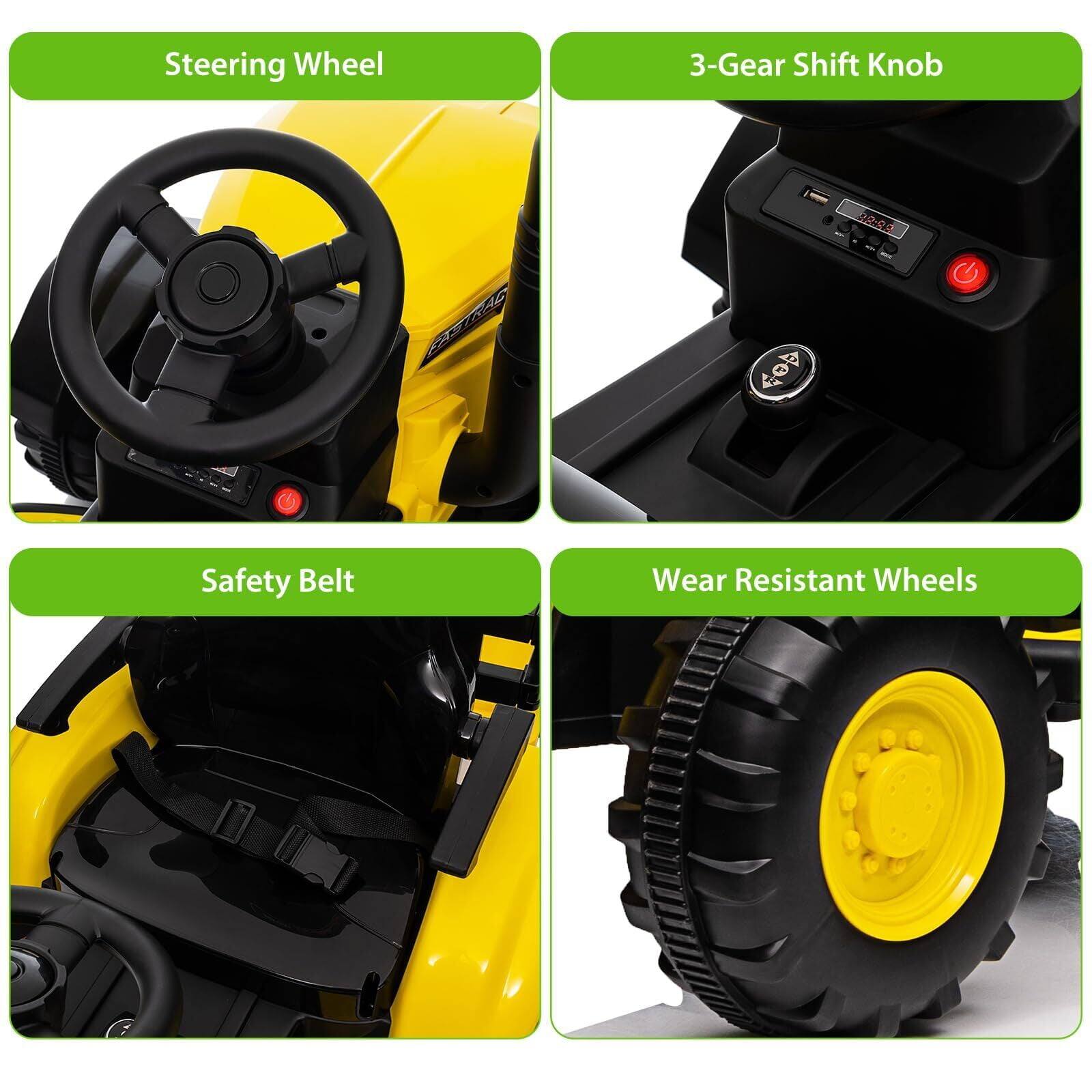 - Steering Wheel
- 3-Gear Shift Knob
- Safety Belt
- Wear Resistant Wheels