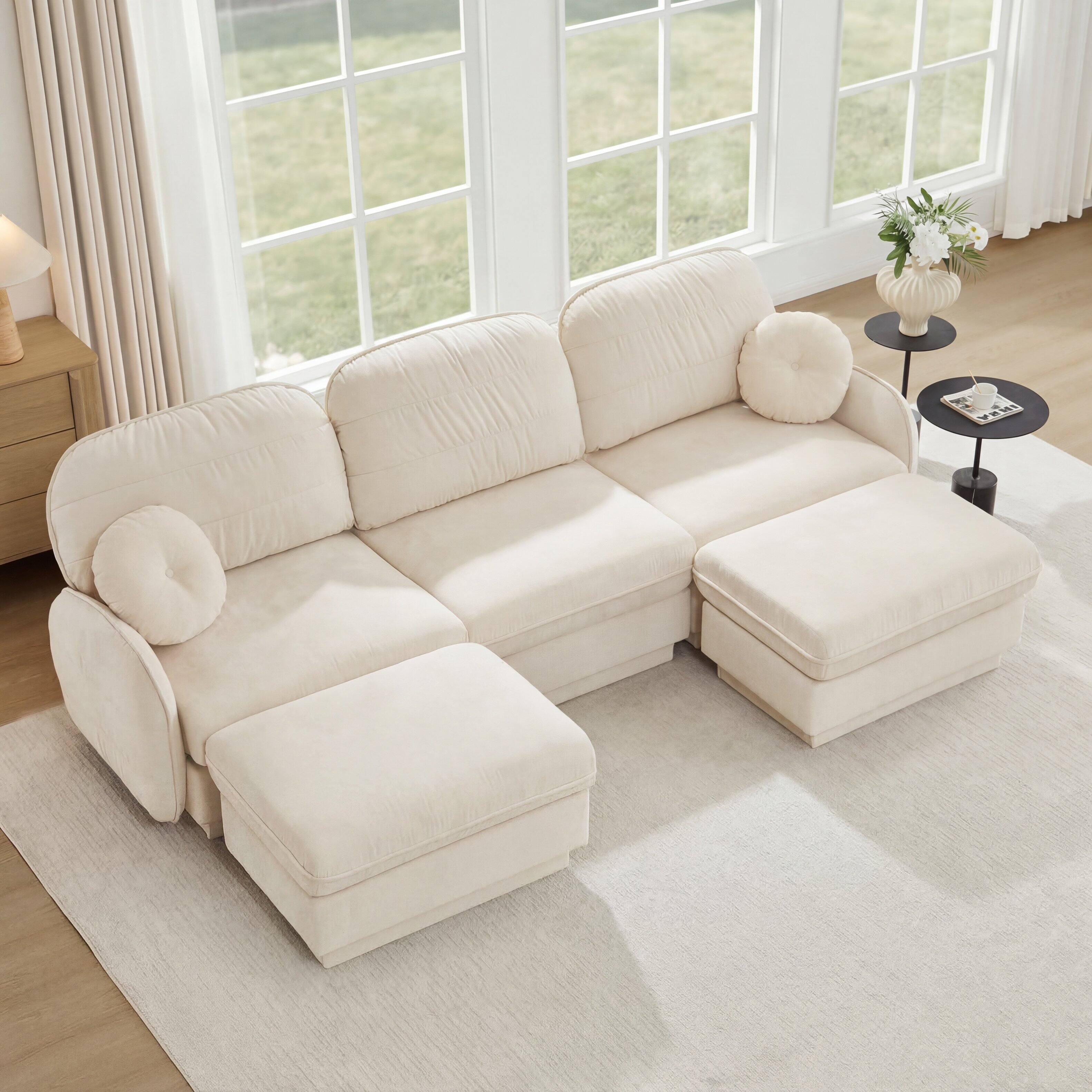 Left. LOVMOR - 105 inch Chenille Couch U Shaped Deep Seat Storage Ottoman Anti Slip For Living Room Apartment Lounge Plush TV - Cream Beige.