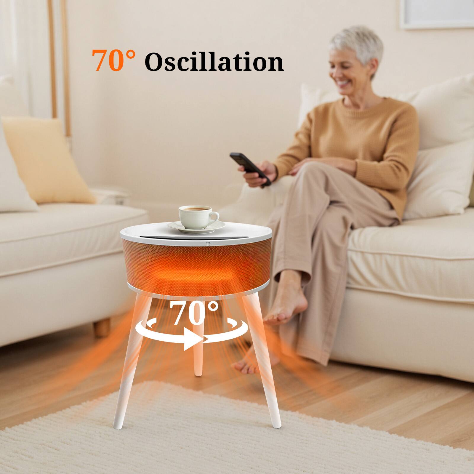 Alt View 2. Sweet - Space Heater Side Table, Ceramic 2-in-1 Indoor Heater with Remote, 1500W, Overheat & Tip-Over Protection, 1-12H Timer - White.