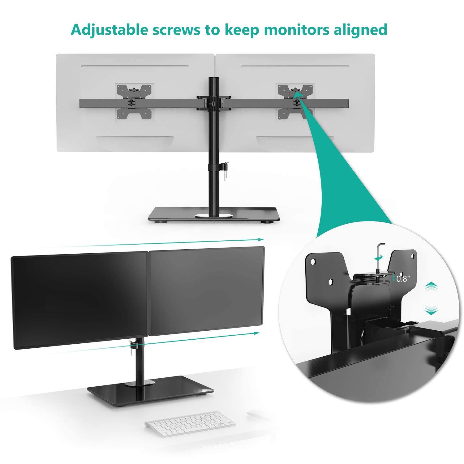 Adjustable screws to keep monitors aligned