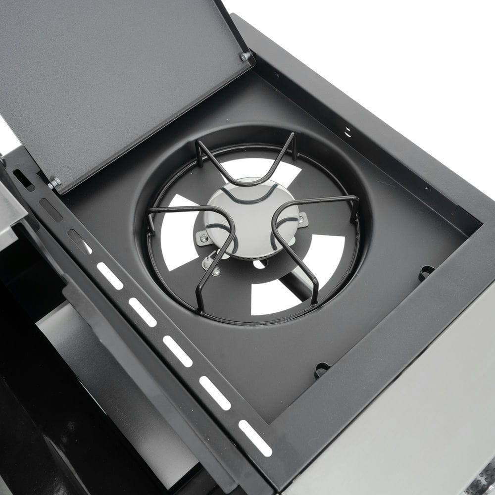 Left. Resenkos - Propane Grill 4 Burner Barbecue Grill Stainless Steel Gas Grill with Side Burner, 46,500 BTU Outdoor Cooking, Silver.