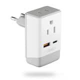 Ceptics - European Travel Adapter | Type C - USB-A & USB-C Ports + 2 USA Outlet (AP-9C) - White Gray