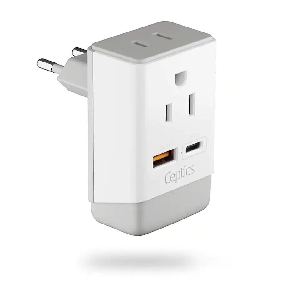Ceptics European Travel Adapter | Type C USB A & USB C Ports + 2 USA ...