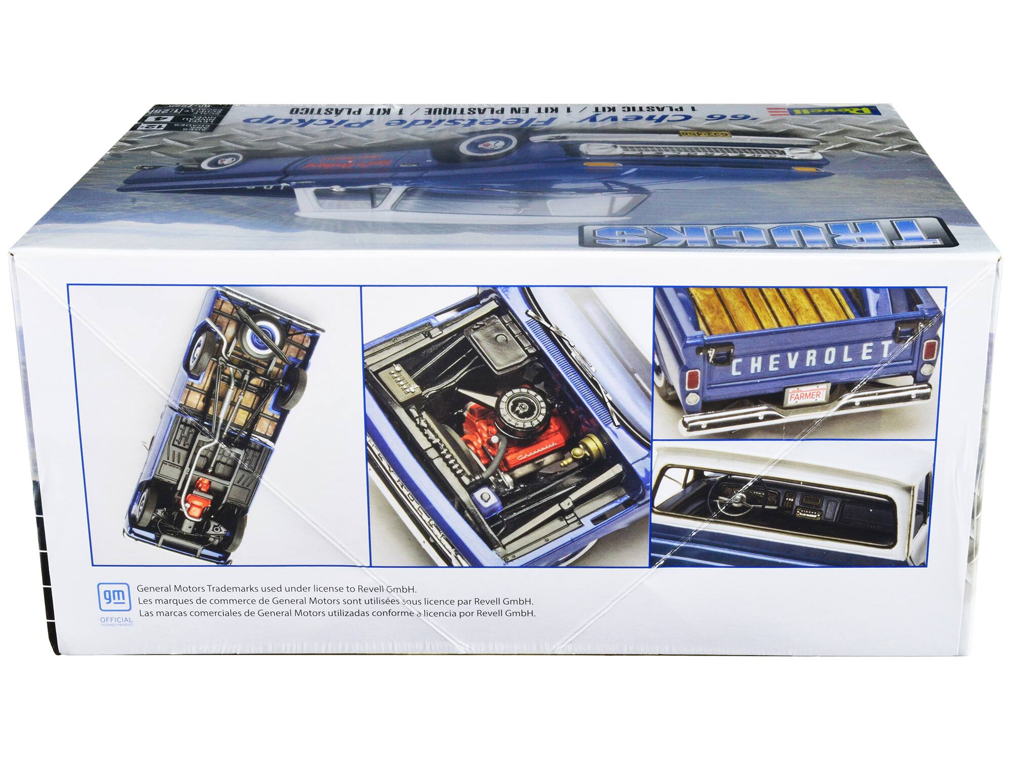 | NI KIT E 2 LEM PLASTIC . 02:0 R PLASTICO  E / PLASTIQUE Wvei S Chevy S9 0 I  addas Pickup Hlectside HU e 4 TRECKS CHEVROLET FARMER  General Motors Trademarks used under license to Revell GmbH. gm Les marques de commerce de General Motors sont utilisées sous licence par Revell GmbH. Las marcas comerciales de General Motors utilizadas conforme a licencia por Revell GmbH. OFFICIAL