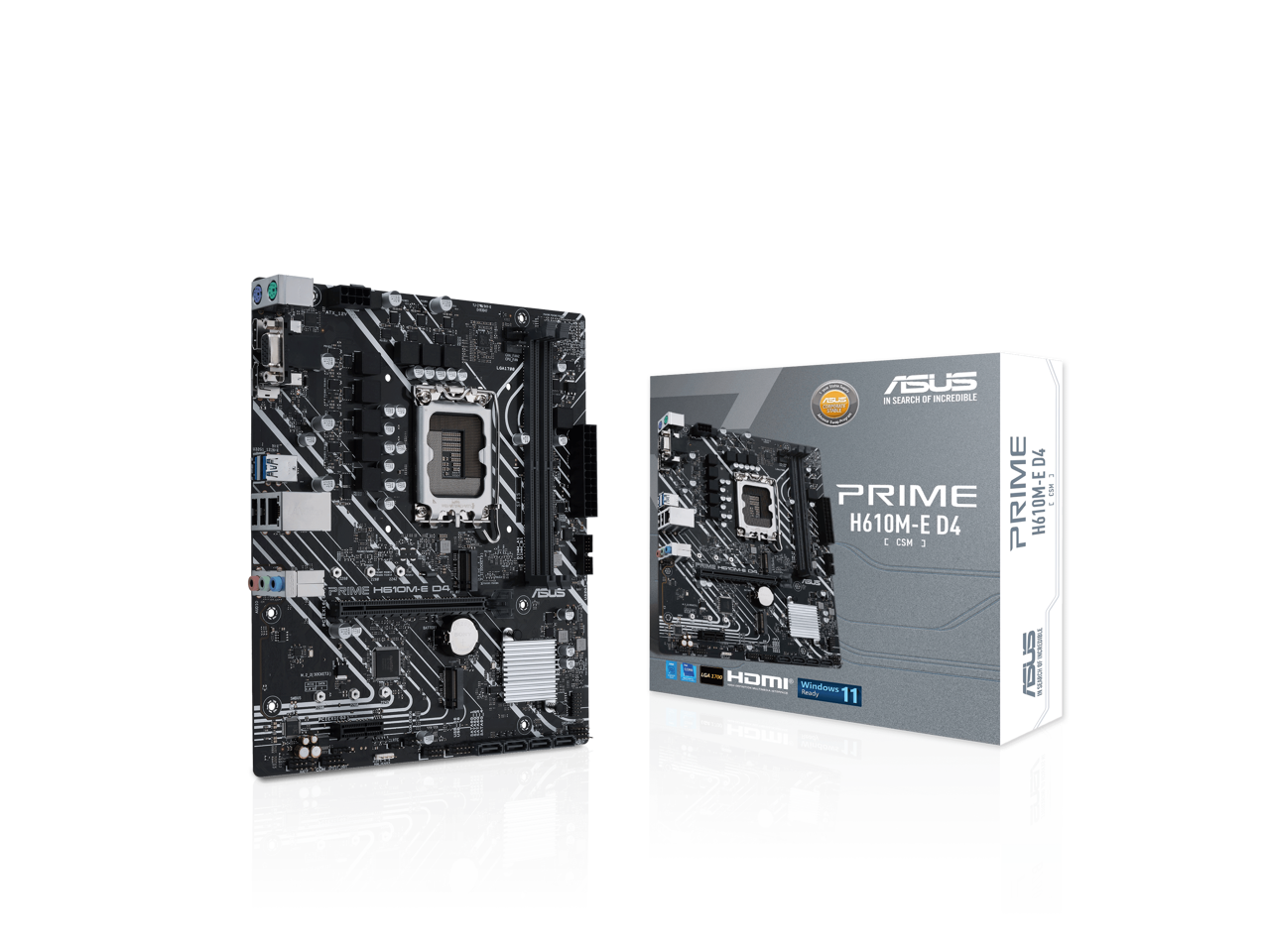 ASUS - PRIME H610M-E D4 CSM LGA1700 mATX MB (PCIe 4.0, DDR4, 2x M.2, 1Gb LAN, DP/HDMI/D-Sub, USB 3.2, RGB, COM)