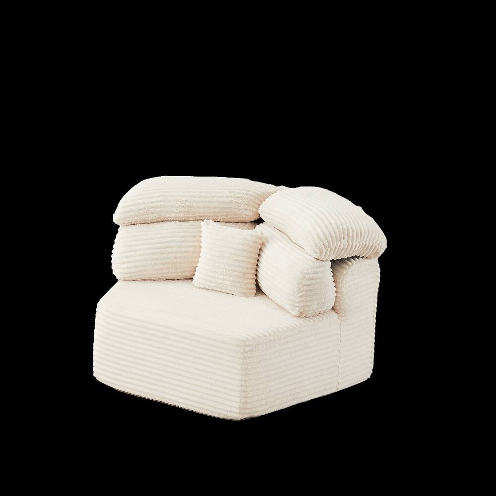 Angle. Loheer - Loheer Modular Sofa 53-Inch Cream Corduroy Single Seater Lounge Chair Pentagonal Foam Sofa - Cream.