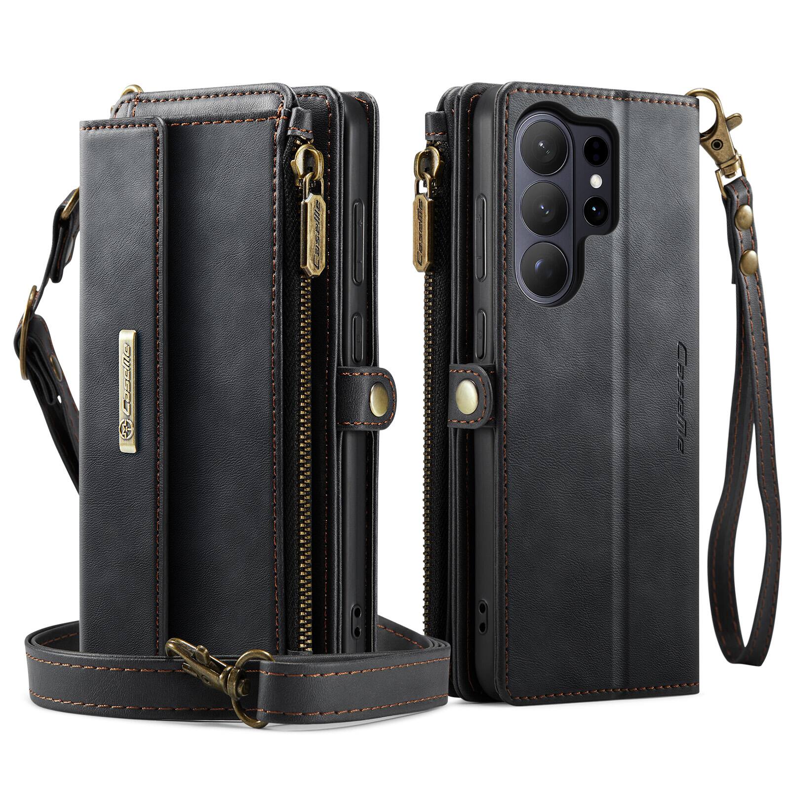 Alt View 8. UUCOVER - Folio Wallet Case for Samsung Galaxy S26 Ultra with RFID Blocking Card Slots Cash Holder, Zipper Pocket, Crossbody Strap - Black.