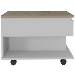 TuHome - Luanda Lift Top Coffee Table, Casters, One Shelf - White / Light Oak