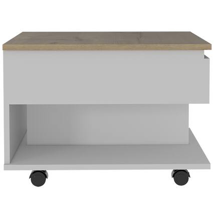Front. TuHome - Luanda Lift Top Coffee Table, Casters, One Shelf - White / Light Oak.