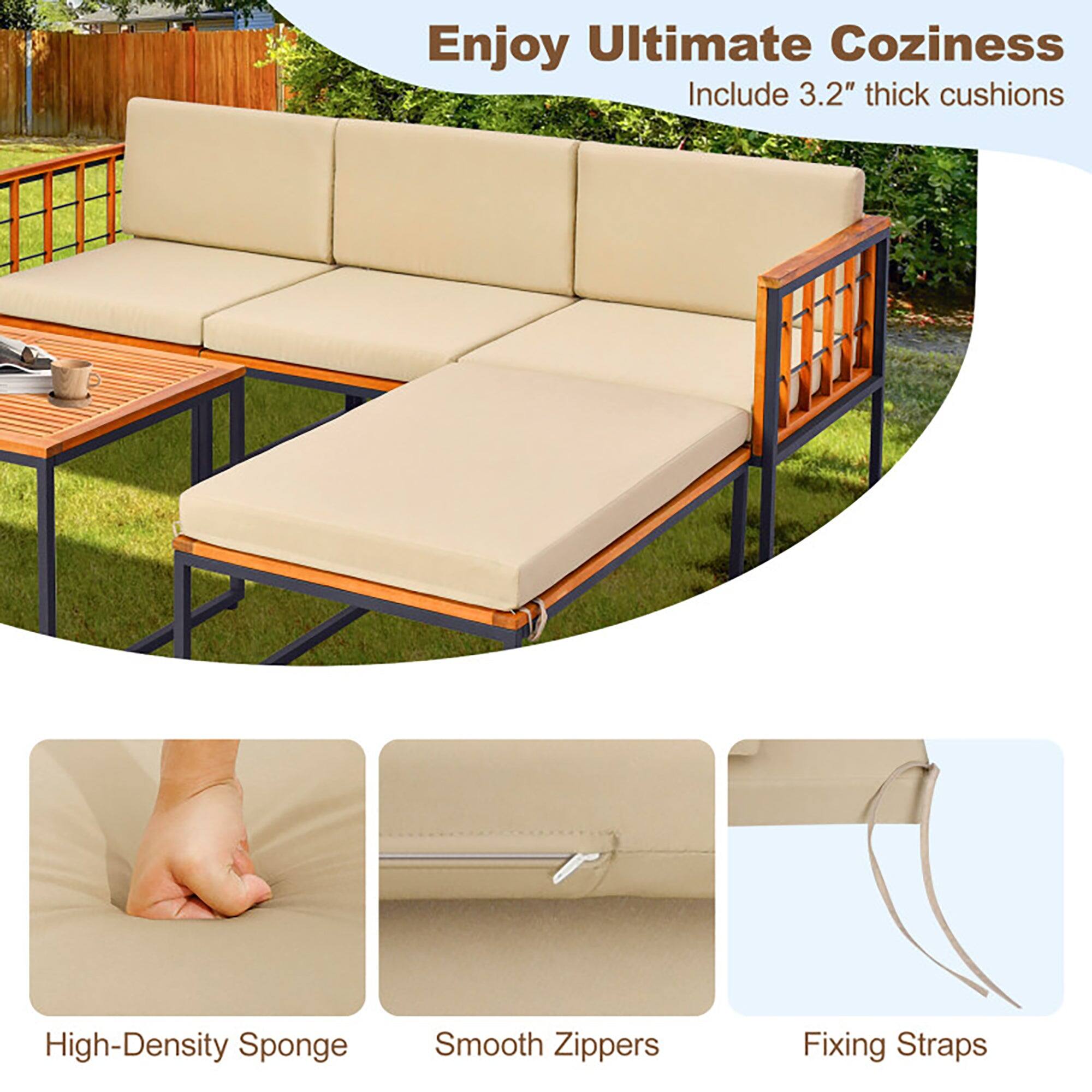 Enjoy Ultimate Coziness  
Include 3.2" thick cushions  

- High-Density Sponge  
- Smooth Zippers  
- Fixing Straps