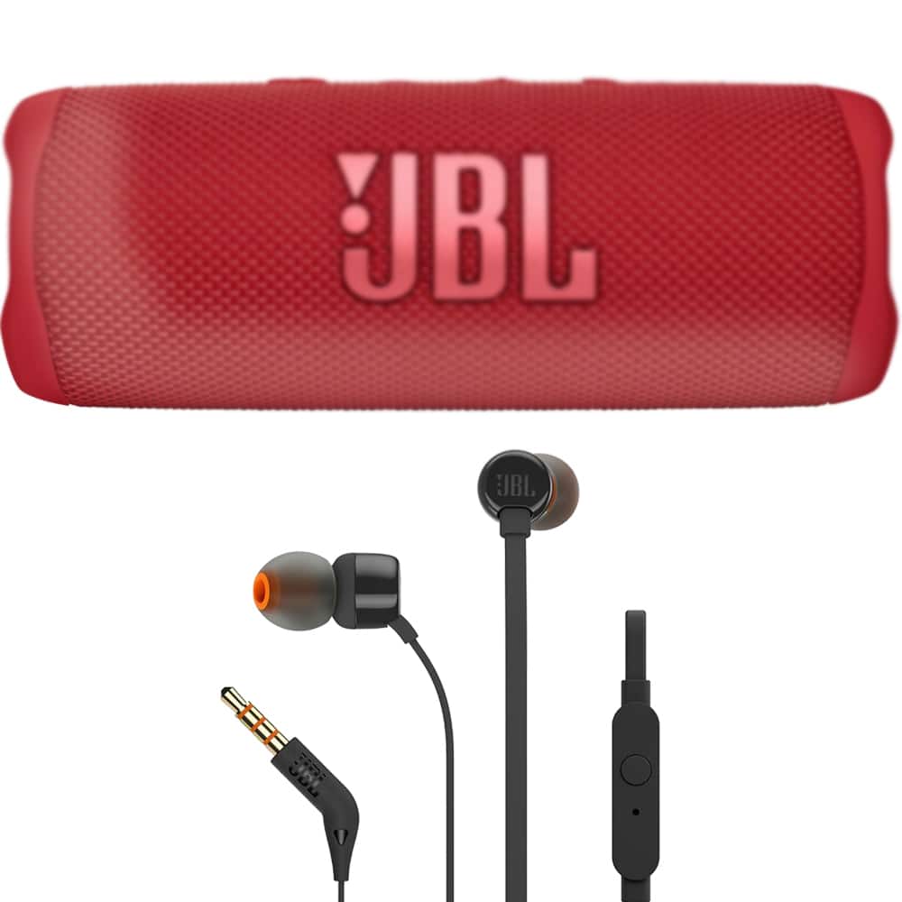Flip 6 Portable Bluetooth Speaker + JBL T110 in Ear Headphones - Red