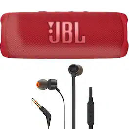 Flip 6 Portable Bluetooth Speaker + JBL T110 in Ear Headphones - Red