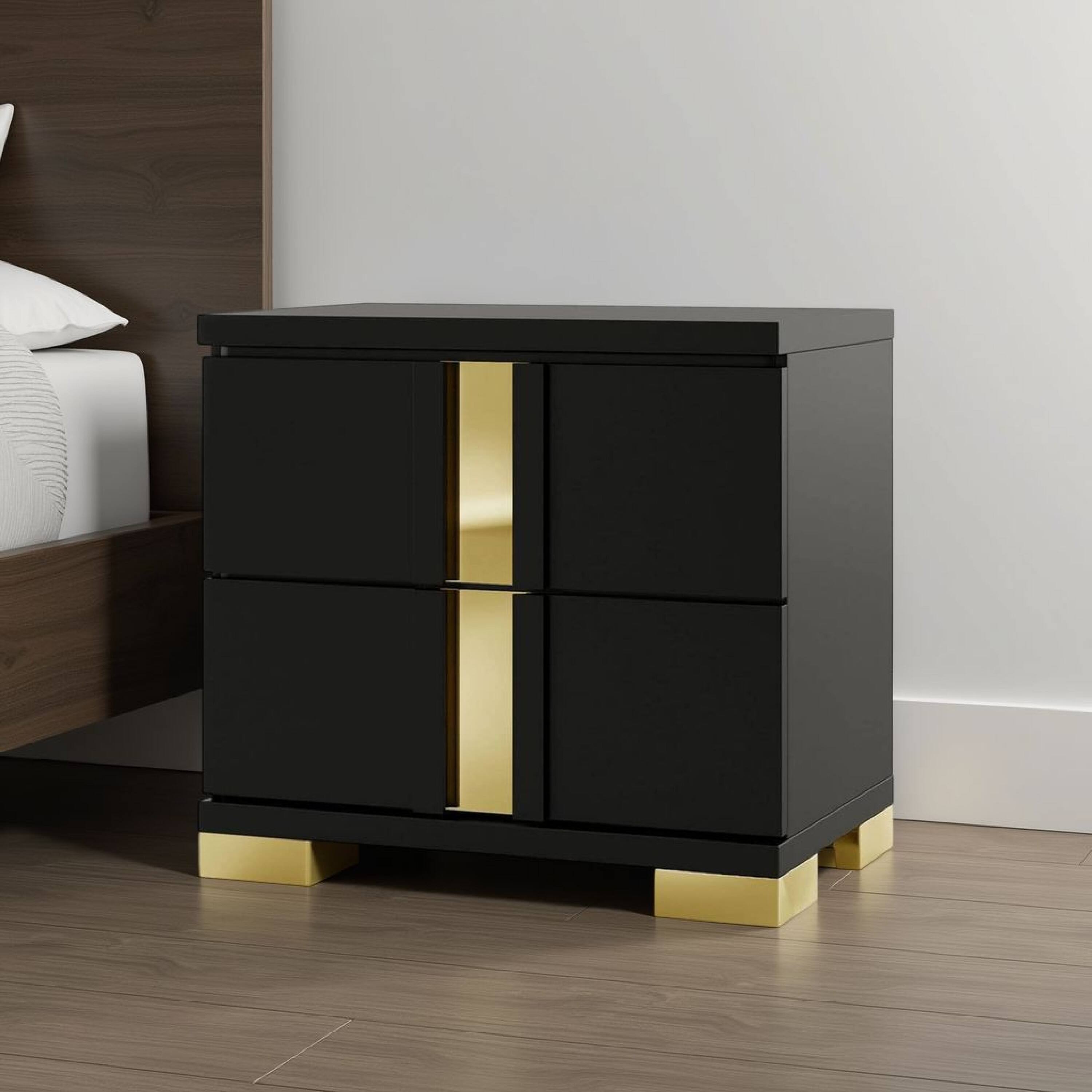 Alt View 2. Manhattan Lane - Yoki Nightstand, 2 Drawers, Modern Glam, 23 Inch - Black, Gold.