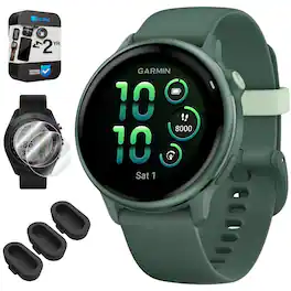 Garmin - VIVOACTIVE 6 Health & Fitness GPS Smartwatch + 2-Year Extended Warranty Accessory Bundle - Metallic Jasper Green - (2025)