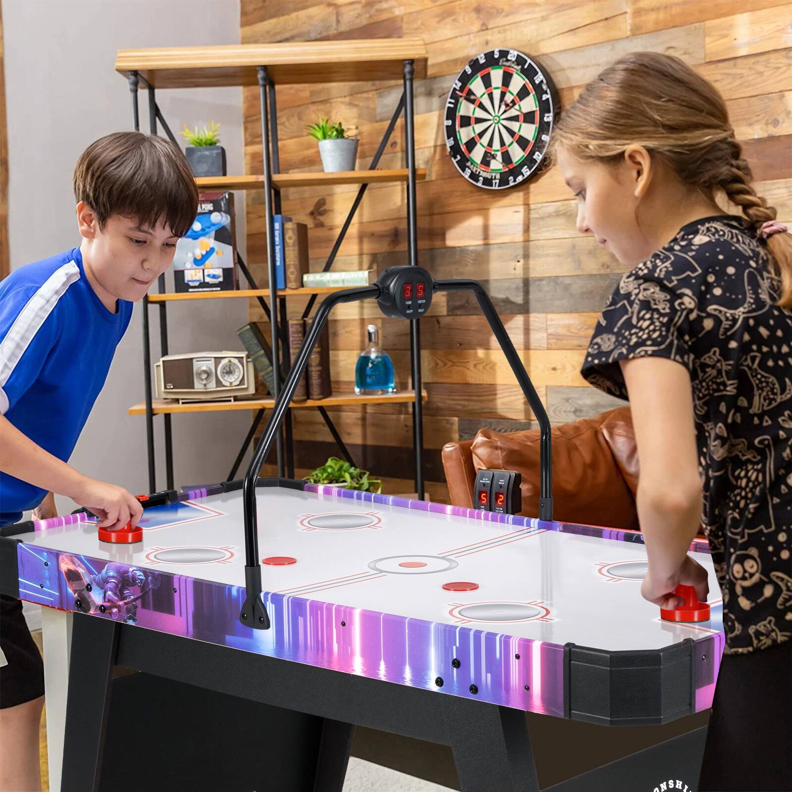 Alt View 4. Gymax - Gymax Air Hockey Table for Kids & Adults w/Digital LED Scoreboard Powerful 12V Motor - Black.