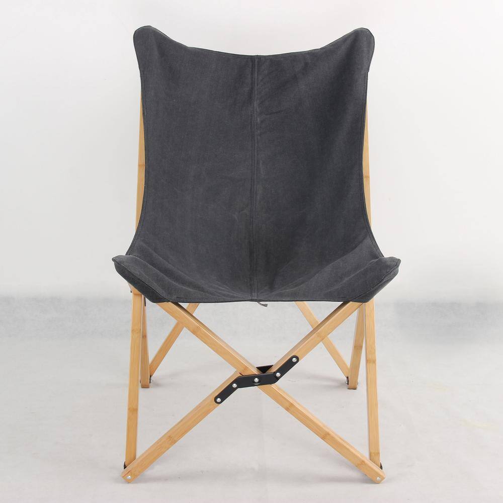 Left. AmeriHome - AmeriHome Canvas and Bamboo Butterfly Chair - Black - 2 Piece Set - Black.