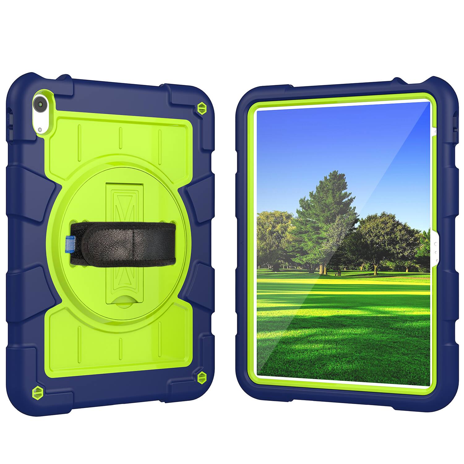 Alt View 4. Dteck - Heavy Duty Rugged Case for Apple iPad (A16) 11" 2025 & iPad 10.9" (10th Gen 2022),With Built-in Kickstand+Shoulder Strap - Navy Green.