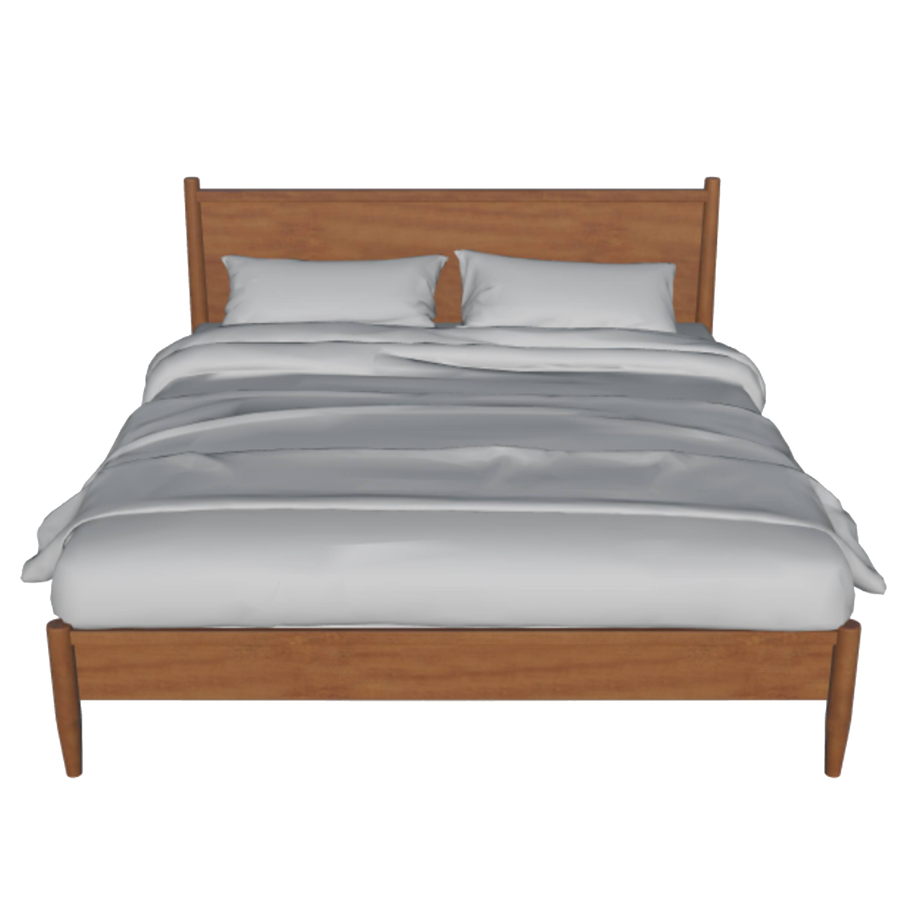 Alt View 1. Manhattan Lane - Mid Century Modern Wood Queen Bed, Round Tapered Legs - Oak Brown.