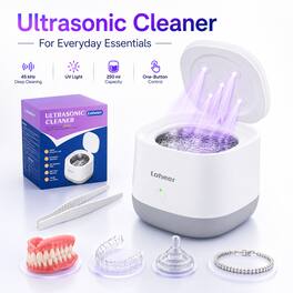 Loheer - Ultrasonic Retainer Cleaner Machine, 45kHz Dentures Cleaner with 4 UV Lights for Braces, Jewelry, Mouth Guards