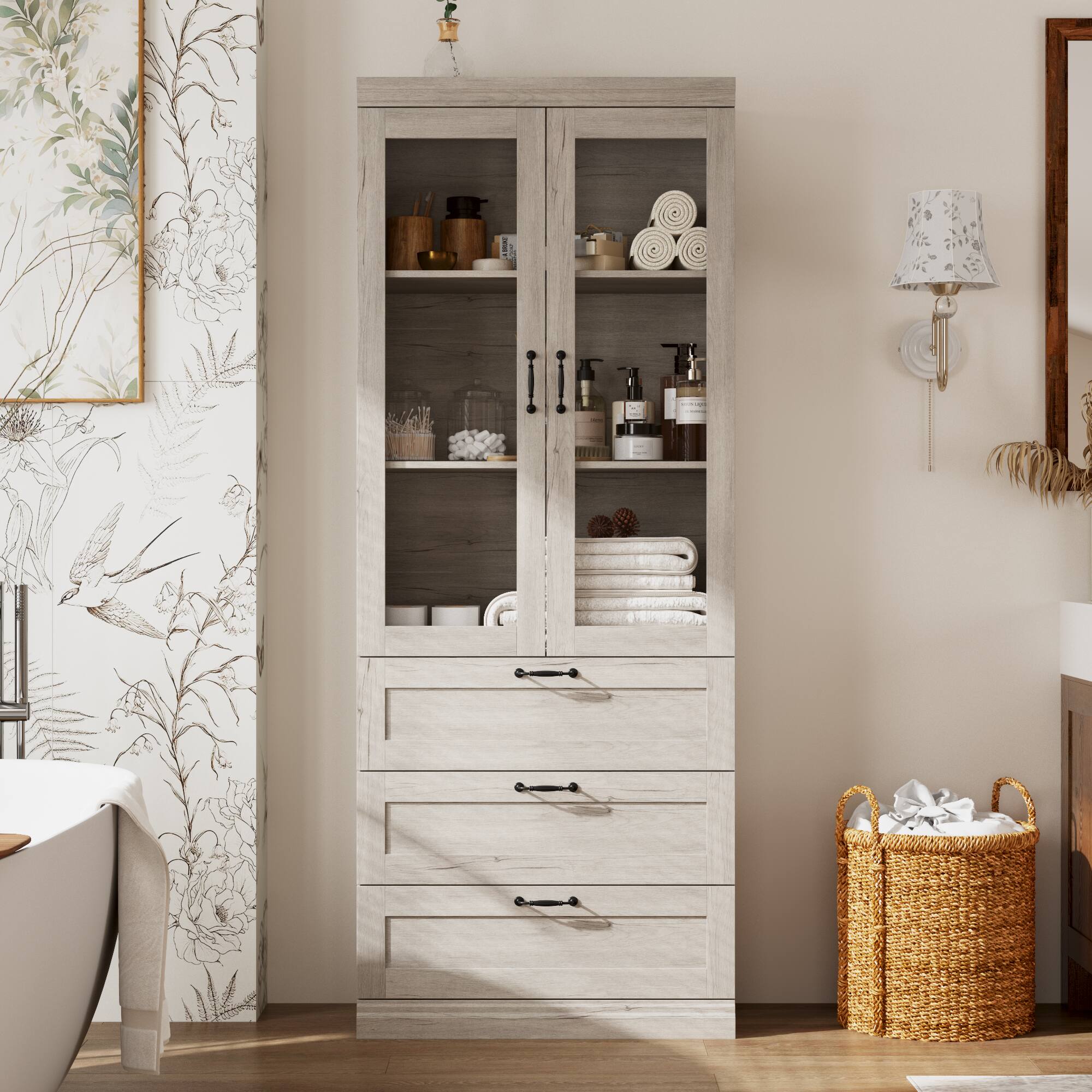 Alt View 2. Famapy - Multi-Functional Silent Storage Cabinet – Kitchen, Bathroom & Bookshelf Organizer with Soft-Close Drawers - Off-White.