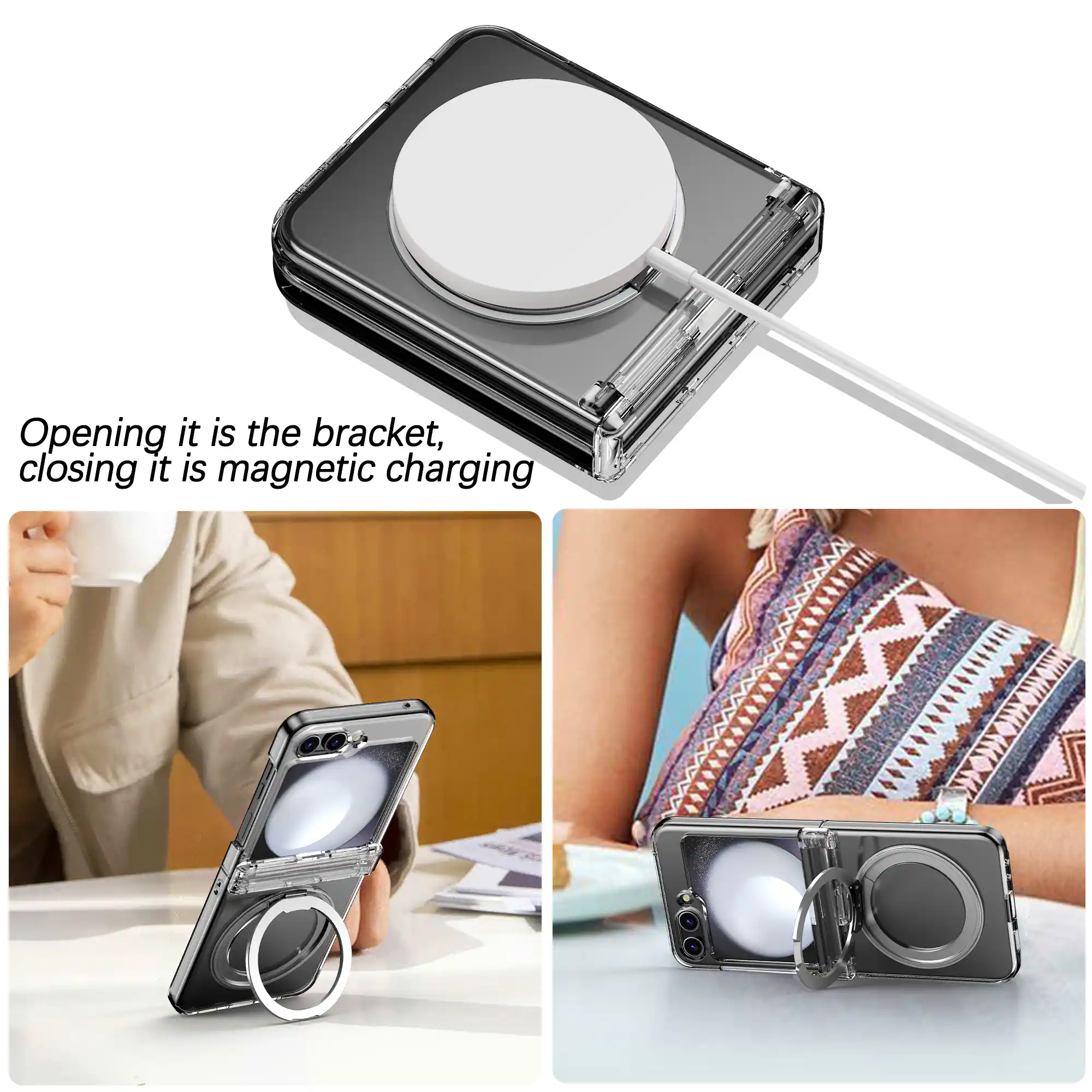 Opening it is the bracket, closing it is magnetic charging.